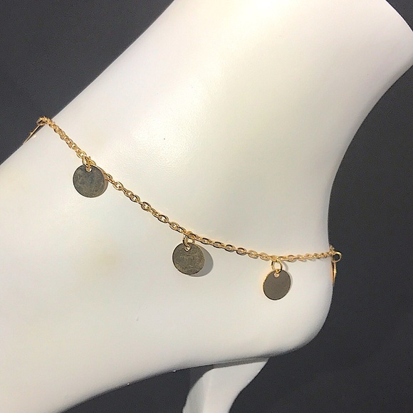 Gold plated circle charms ankle bracelet. - Picture 2 of 4